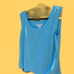 Draper's & Damon's Aqua Blue Wooden Bead Embellishment Sleeveless